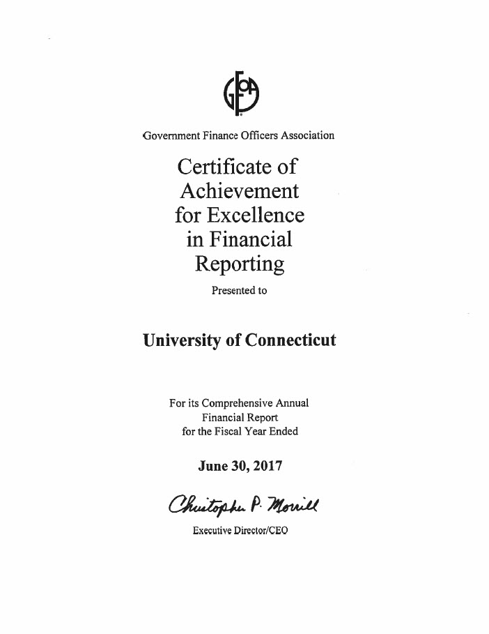 Certificat of Achievement for Excellence in Financial Reporting 6-30-17